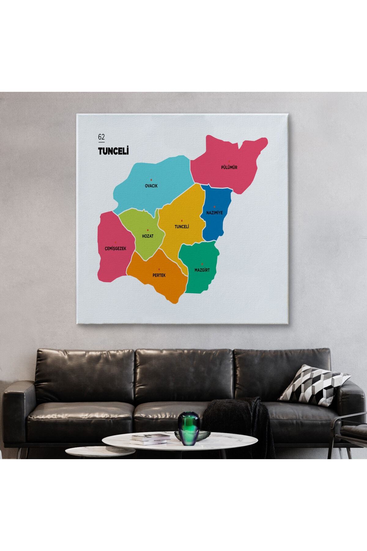 Tunceli Ili Ve Ilçeler Haritası Dekoratif Kanvas Tablo görsel 2