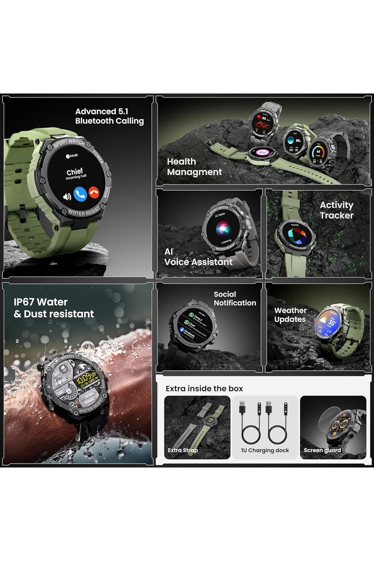 Promate-Fitness Tracker, Round-Screen Bluetooth 5.1 Smartwatch with1.53” TFT Display,E-Card Sharing 5