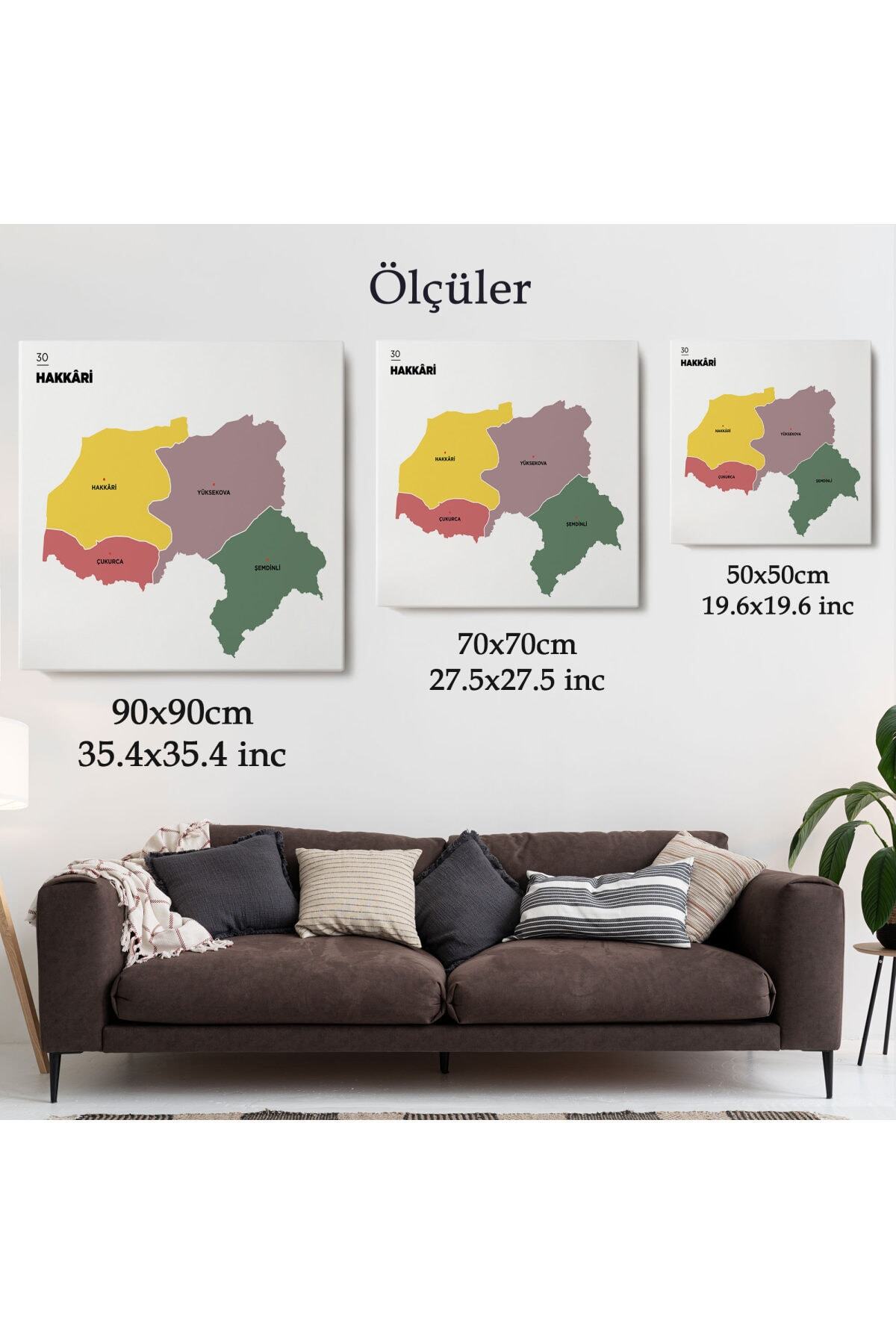 Hakkari Ili Ve Ilçeler Haritası Dekoratif Kanvas Tablo-1 görsel 5