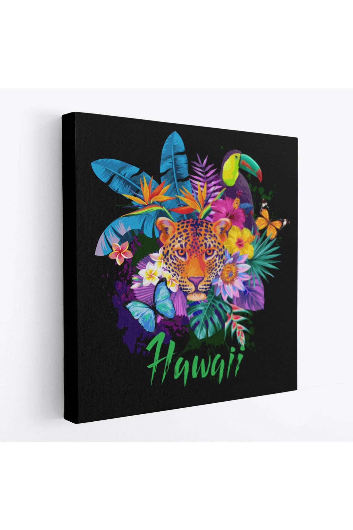 Hawai Temalı Leopar Dekoratif Kanvas Tablo