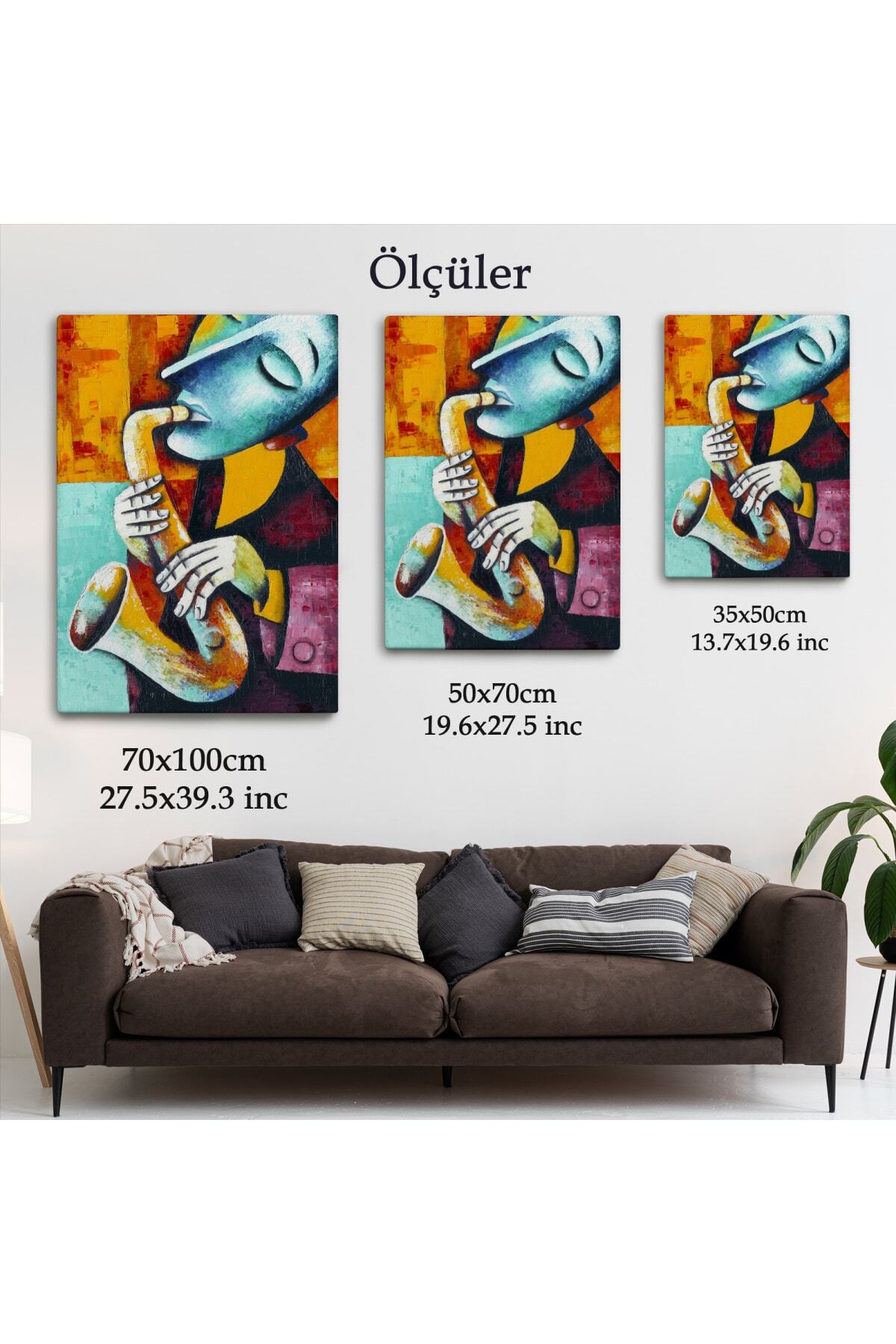 Saksafon Çalan Sürreal Müsizyen Dekoratif Kanvas Duvar Tablosu görsel 5