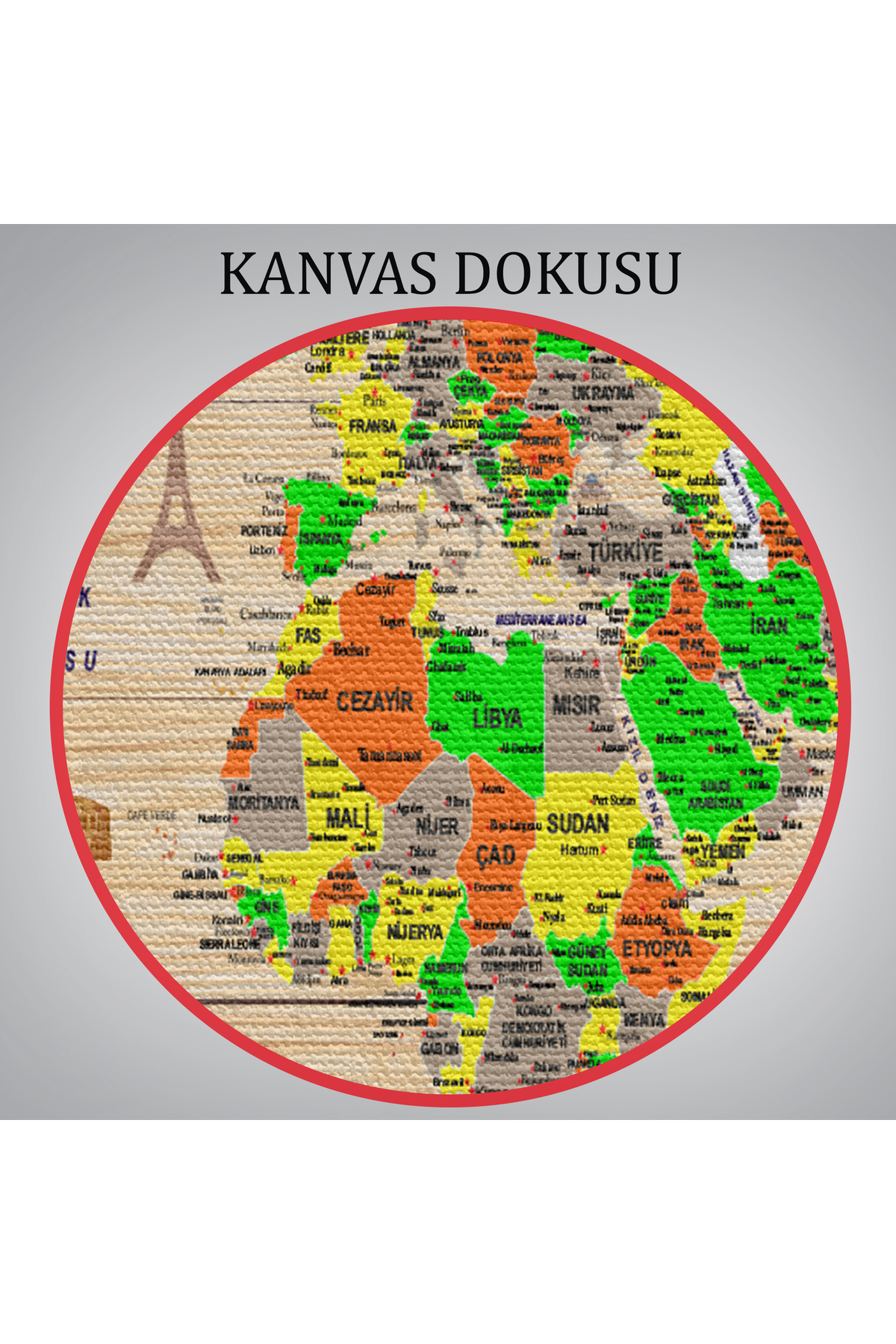 Ahşap Görünümlü Türkçe Dünya Haritası Sembollü Eğitici Dekoratif Kanvas Tablo-3 görsel 6
