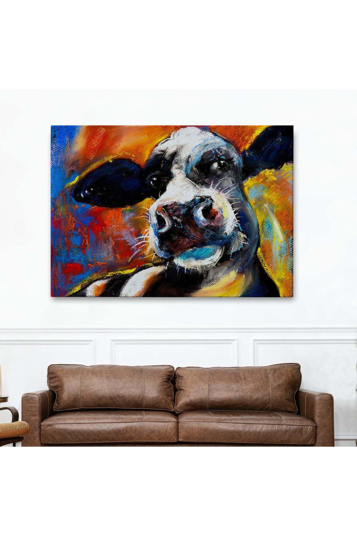 Inek Portresi Modern Sanat Dekoratif Kanvas Duvar Tablo görsel 2