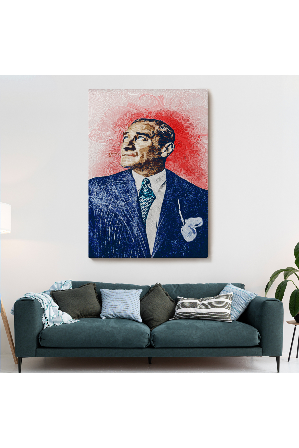 Mustafa Kemal Atatürk'ün Suluboya Görünümlü Portresi Dekoratif Kanvas Tablo görsel 2