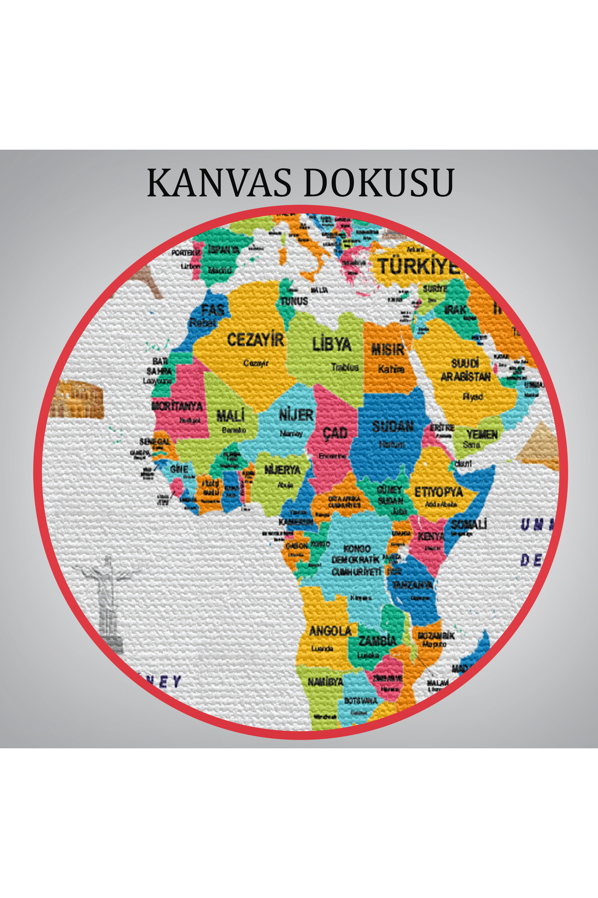 Türkçe Dünya Haritası Ülke Bayrak Ve Başkentli Kanvas Tablo-1 görsel 6