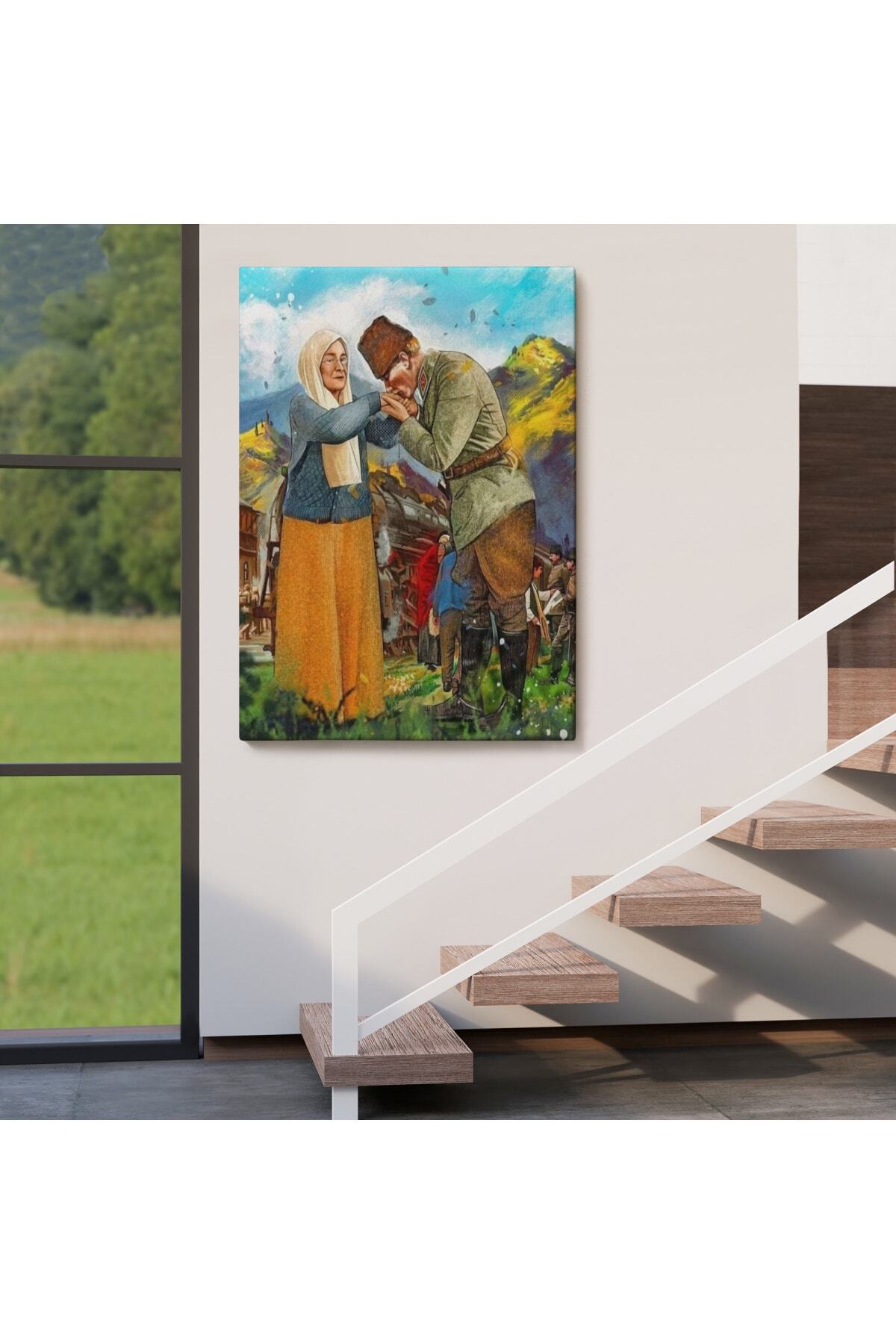Atatürk Annesi Zübeyde Hanımın Elini Öperken Kanvas Duvar Tablosu görsel 4