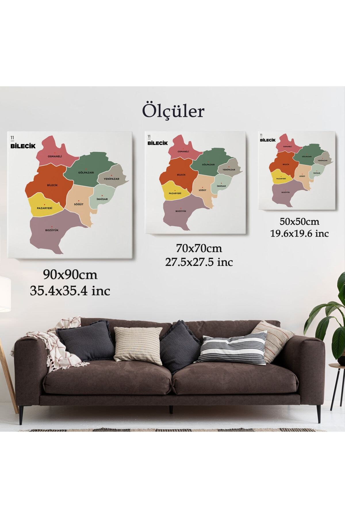 Bilecik Ili Ve Ilçeler Haritası Dekoratif Kanvas Tablo görsel 5