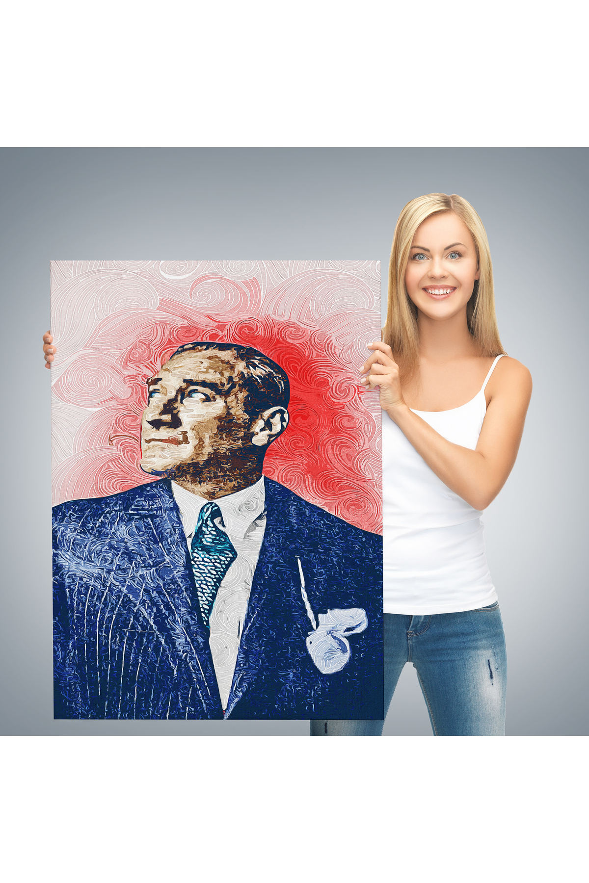 Mustafa Kemal Atatürk'ün Suluboya Görünümlü Portresi Dekoratif Kanvas Tablo görsel 3