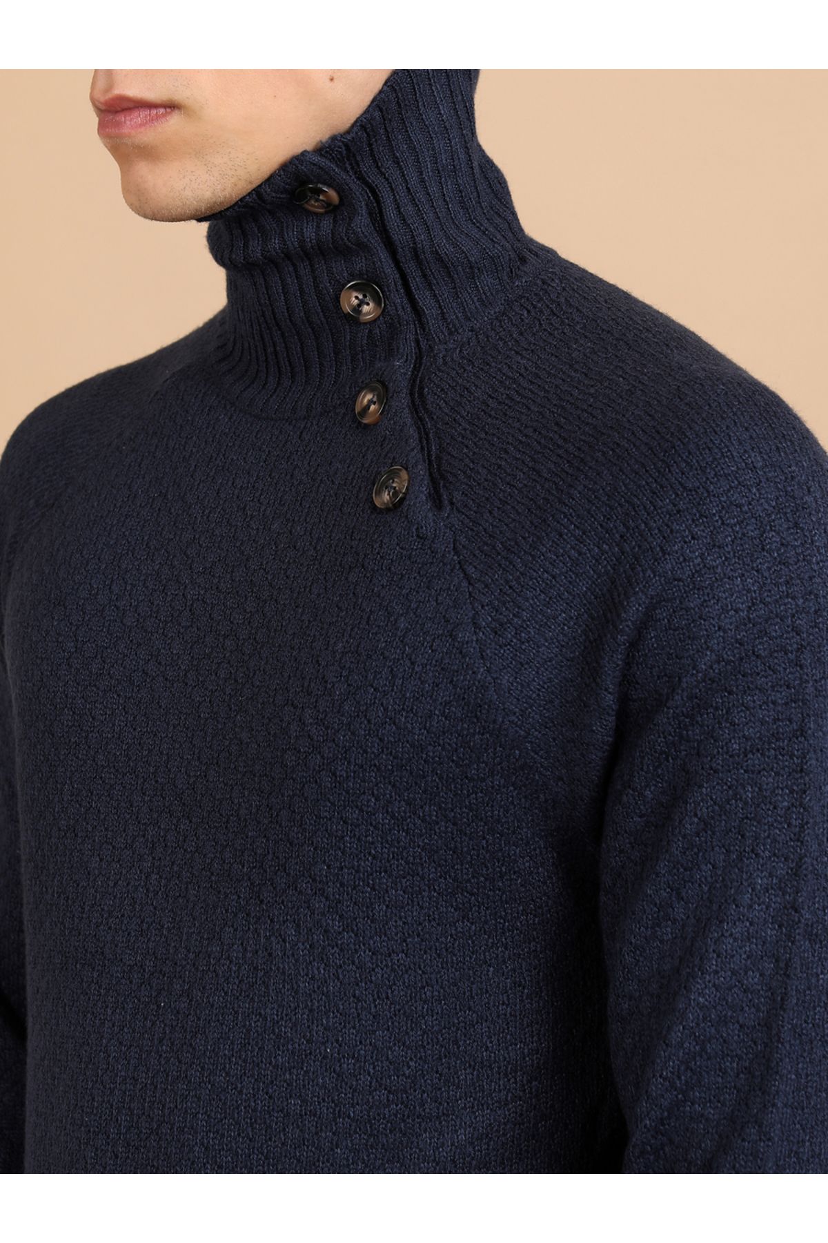 Highlander By Styli-Turtle Neck Textured Sweater with Button Accent 2