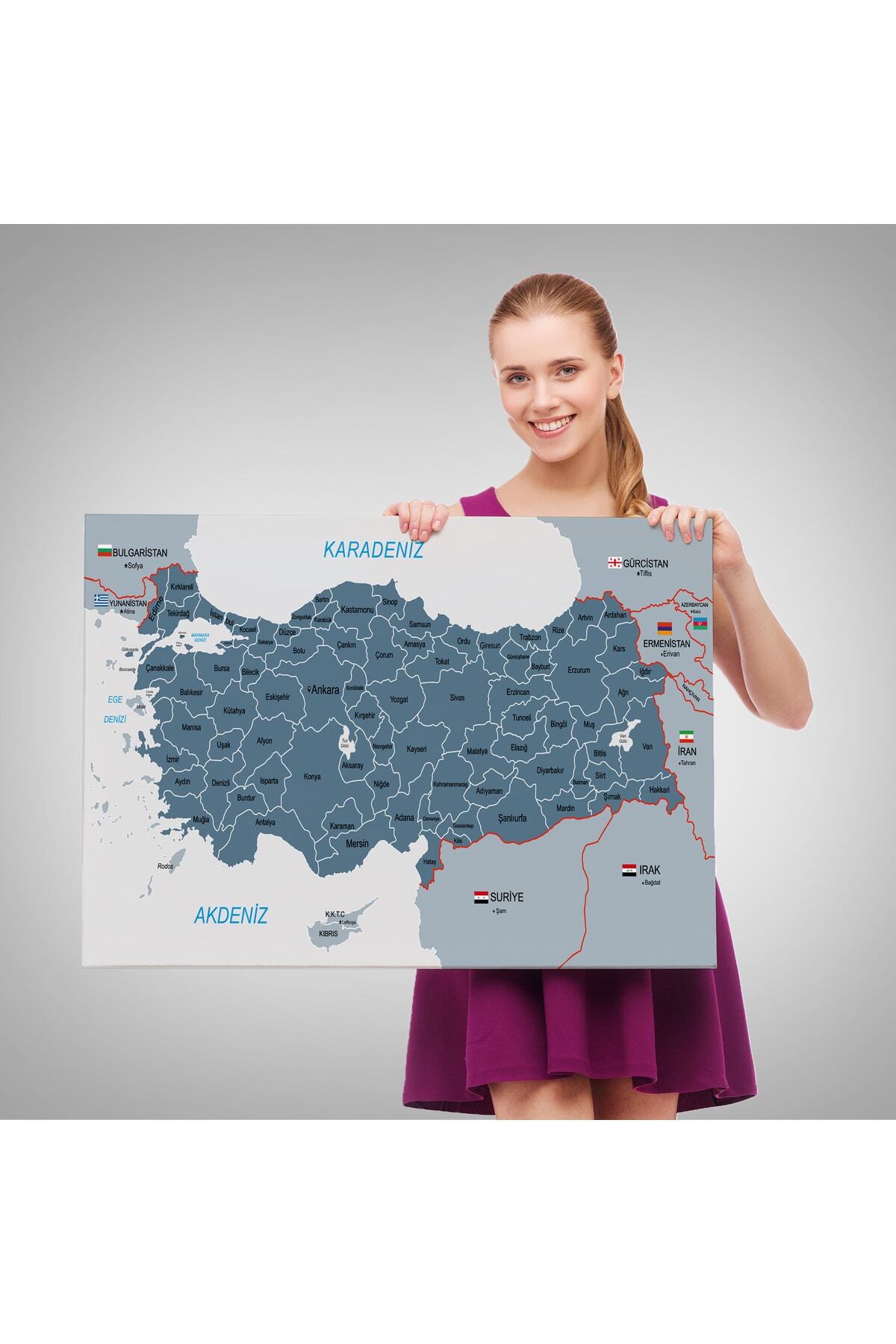 Türkiye Haritası Kanvas Tablo Sınır Komşulu Eğitici Ve Öğretici Dekoratif Tablo görsel 4