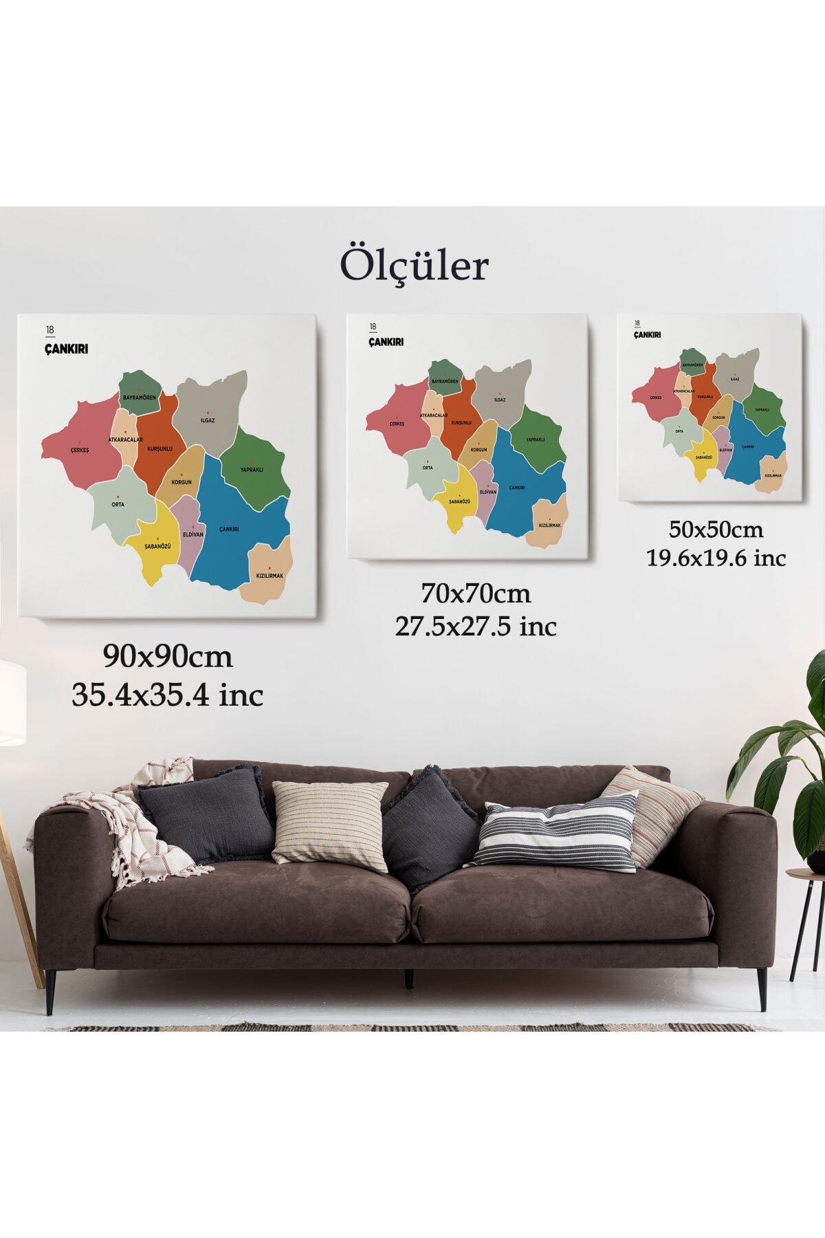 Çankırı Ili Ve Ilçeler Haritası Dekoratif Kanvas Tablo görsel 5