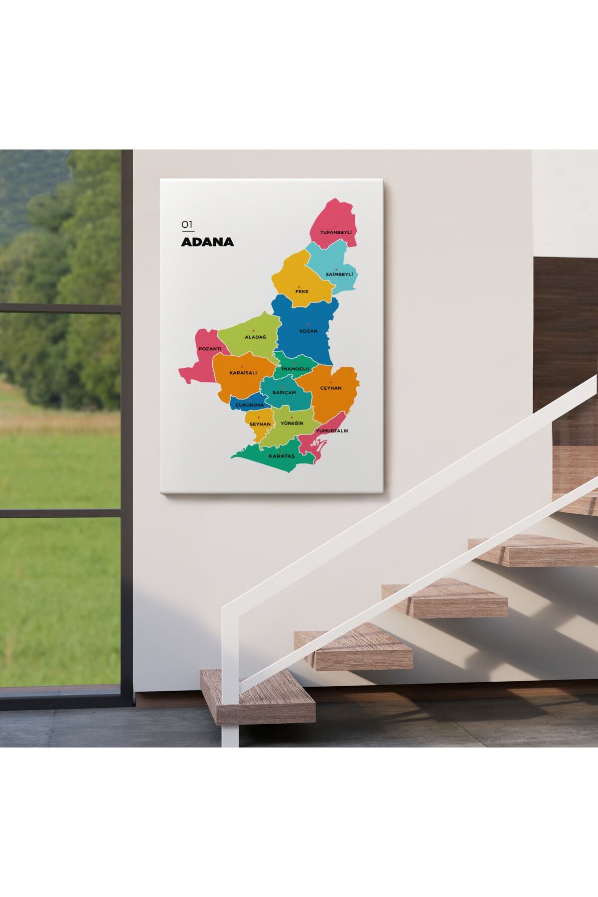 Adana Ili Ve Ilçeler Haritası Dekoratif Kanvas Tablo görsel 4