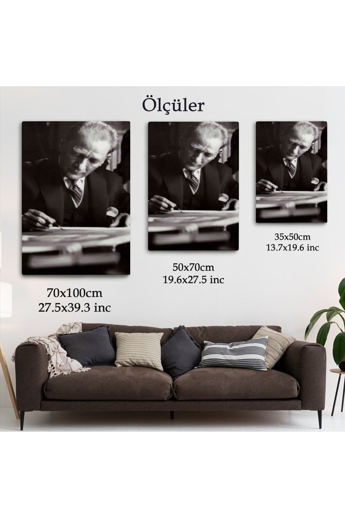 Atatürk Portre Tablosu Mustafa Kemal Atatürk Dikdörtgen Dekoratif Kanvas Tablo görsel 6