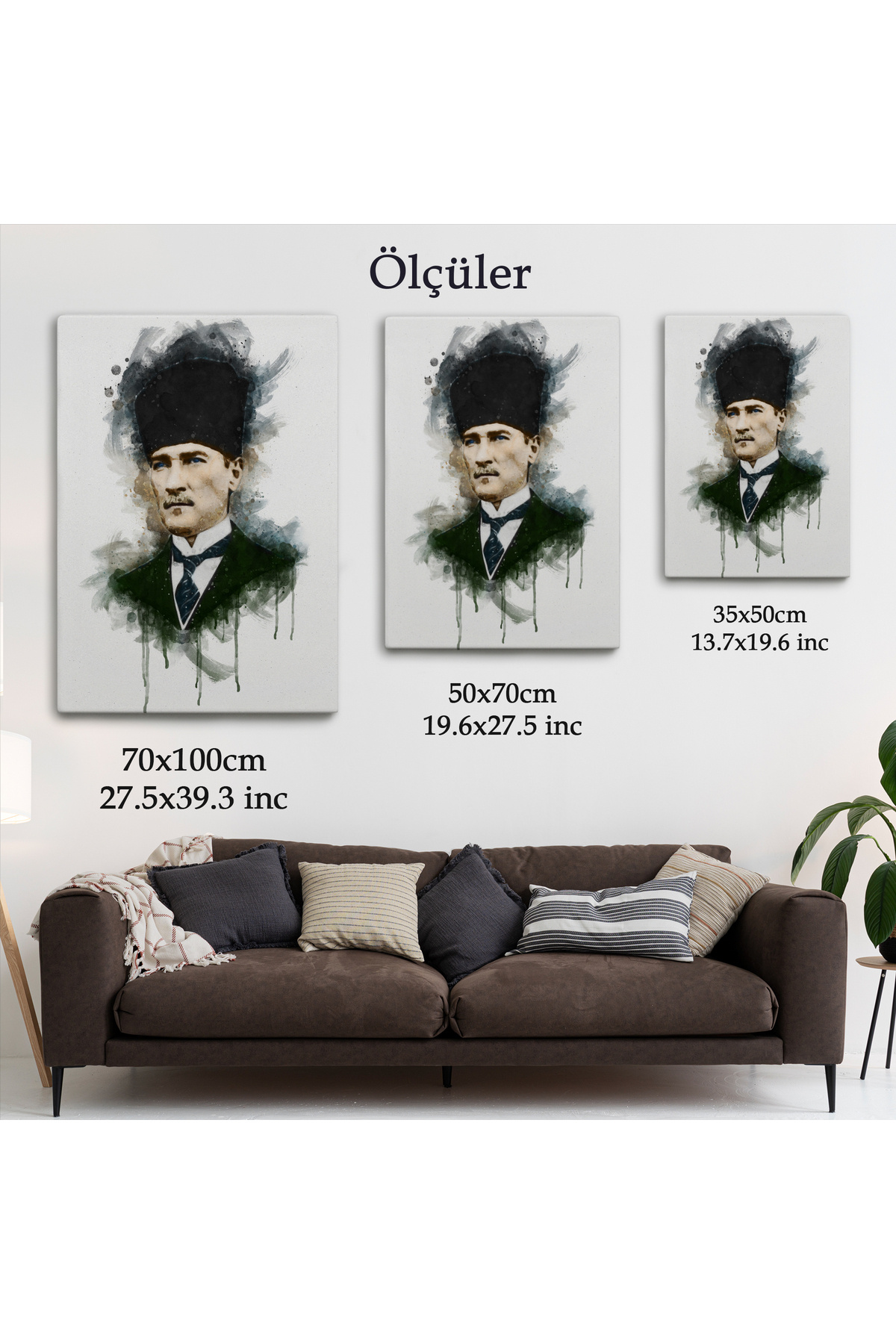 Mustafa Kemal Atatürk'ün Suluboya Görünümlü Portresi Dekoratif Kanvas Tablo görsel 6