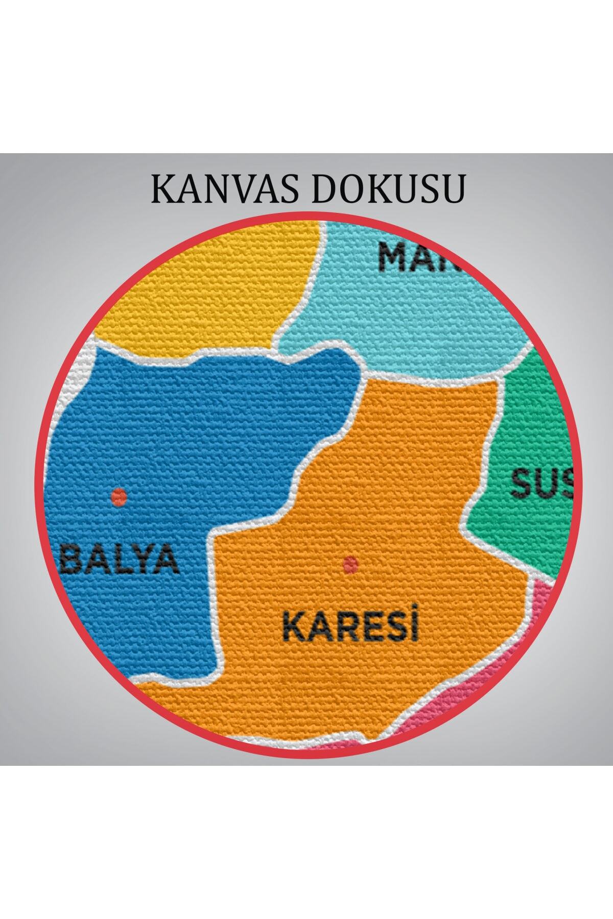 Balıkesir Ili Ve Ilçeler Haritası Dekoratif Kanvas Tablo görsel 6