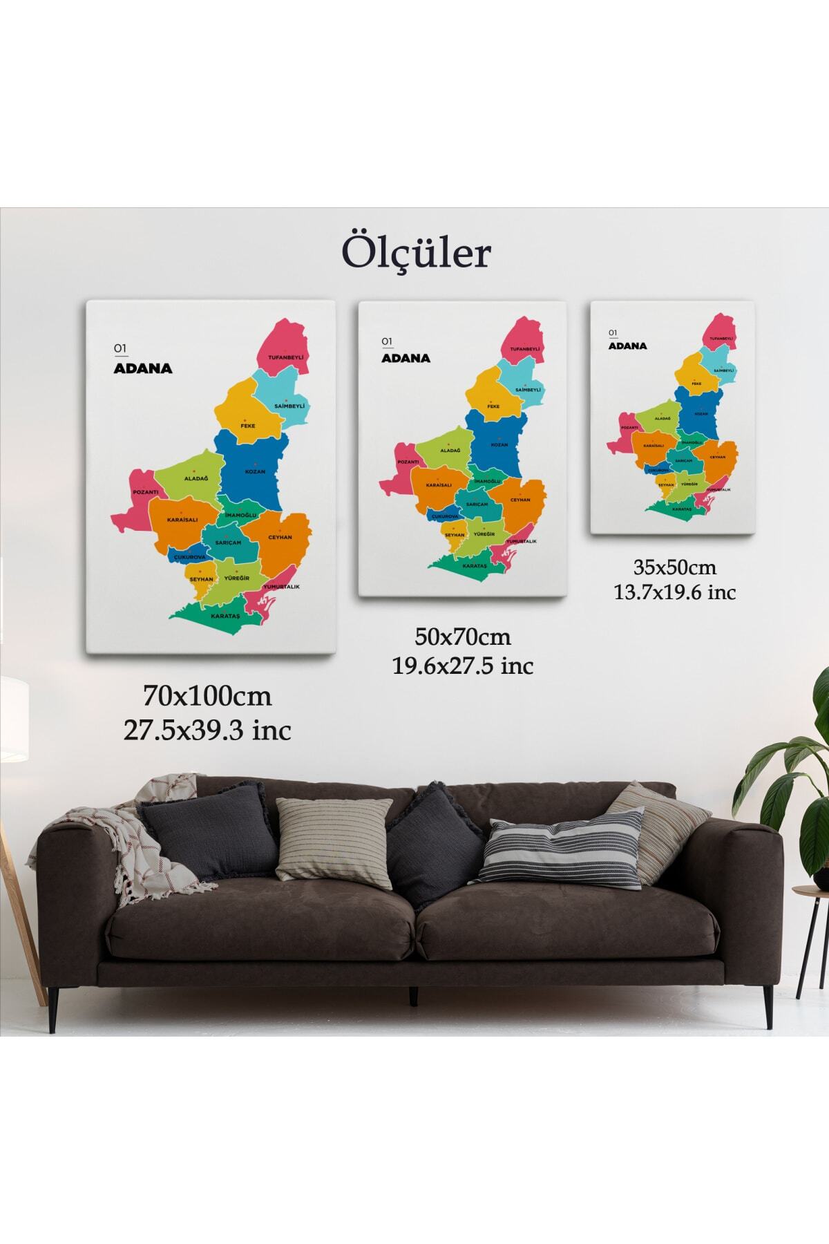 Adana Ili Ve Ilçeler Haritası Dekoratif Kanvas Tablo görsel 5