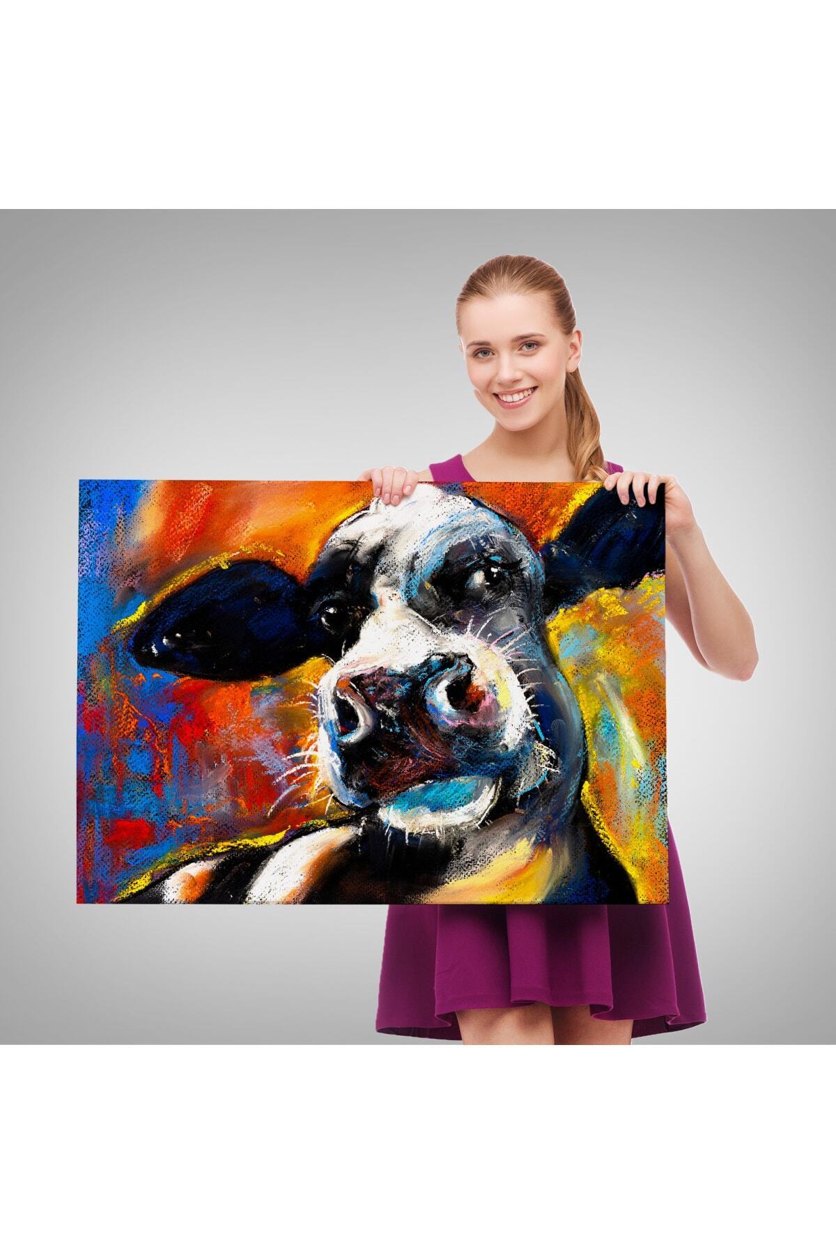 Inek Portresi Modern Sanat Dekoratif Kanvas Duvar Tablo görsel 3