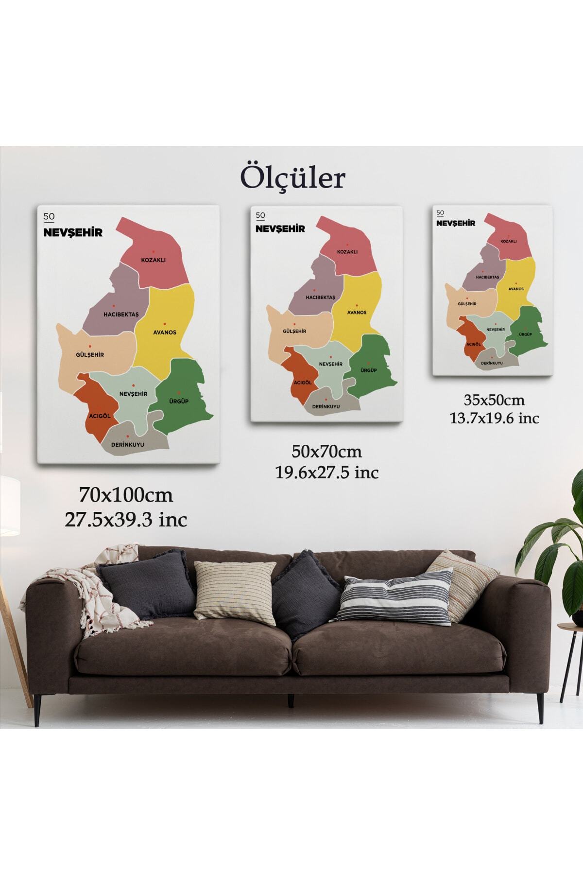 Nevşehir Ili Ve Ilçeler Haritası Dekoratif Kanvas Tablo görsel 5