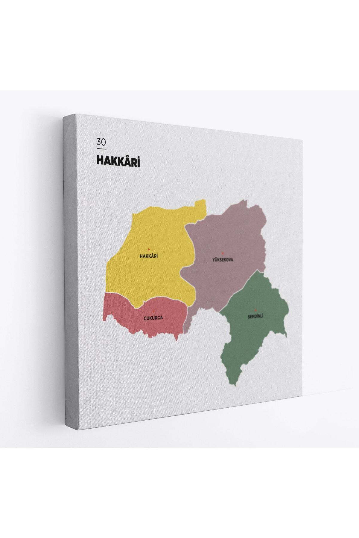 Hakkari Ili Ve Ilçeler Haritası Dekoratif Kanvas Tablo-1