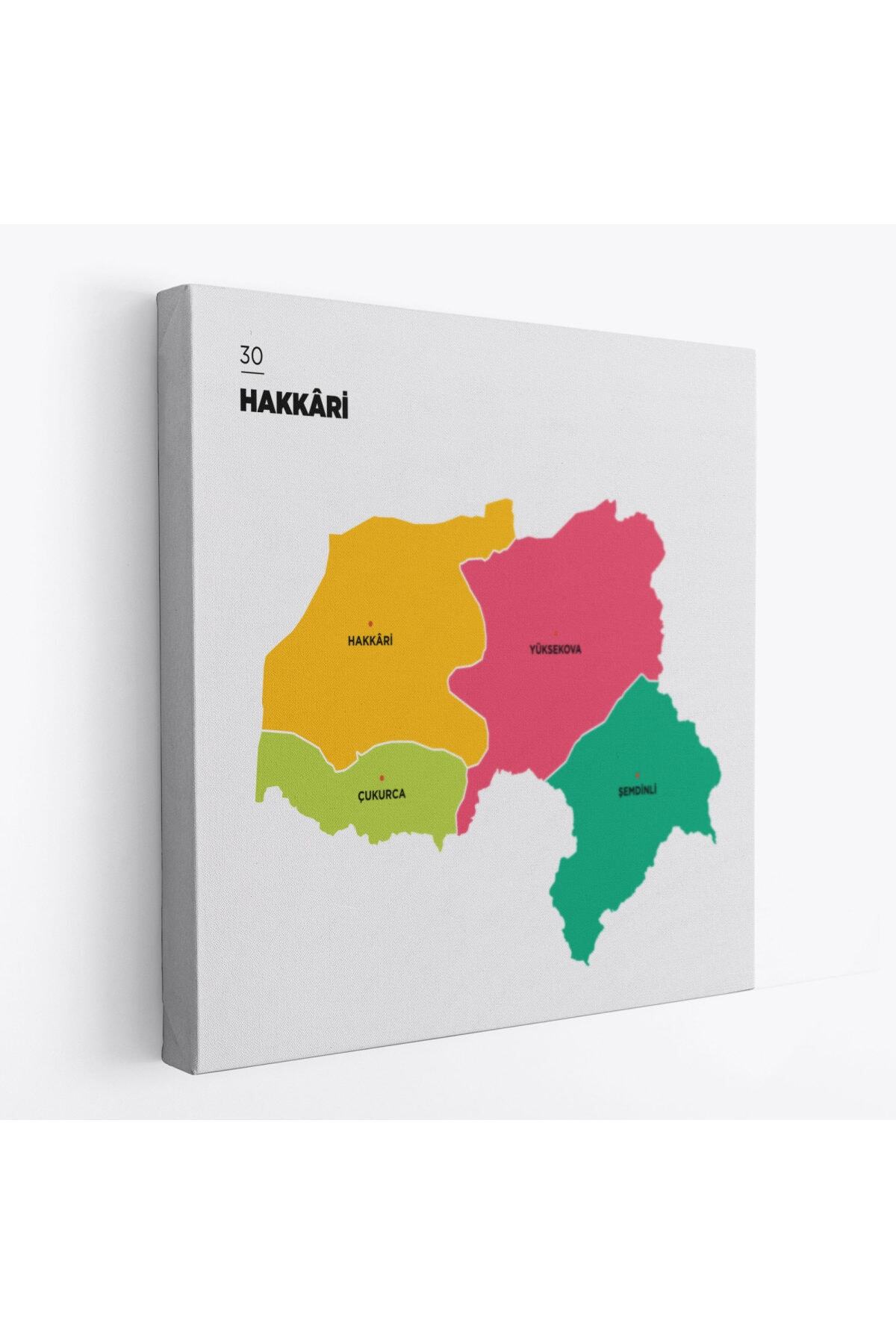 Hakkari Ili Ve Ilçeler Haritası Dekoratif Kanvas Tablo