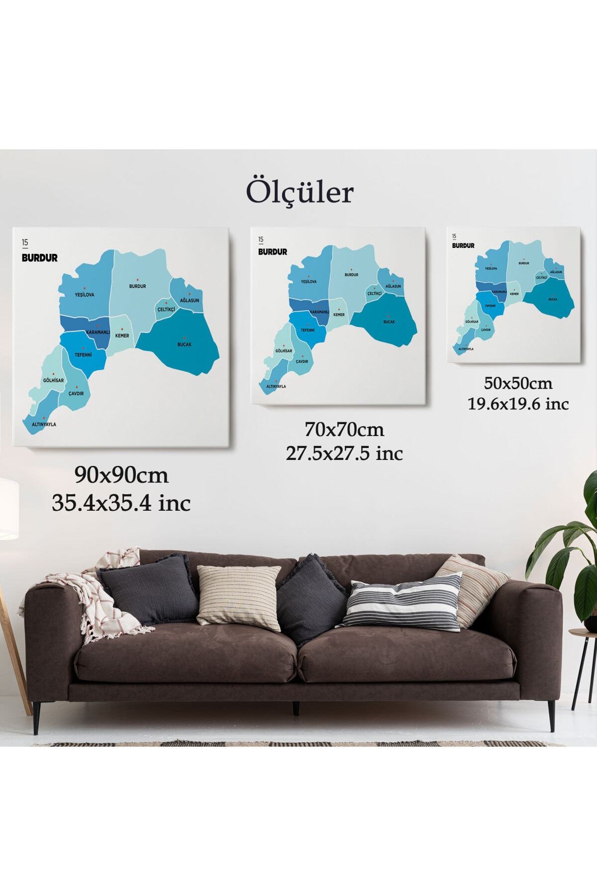 Burdur Ili Ve Ilçeler Haritası Dekoratif Kanvas Tablo-1 görsel 5