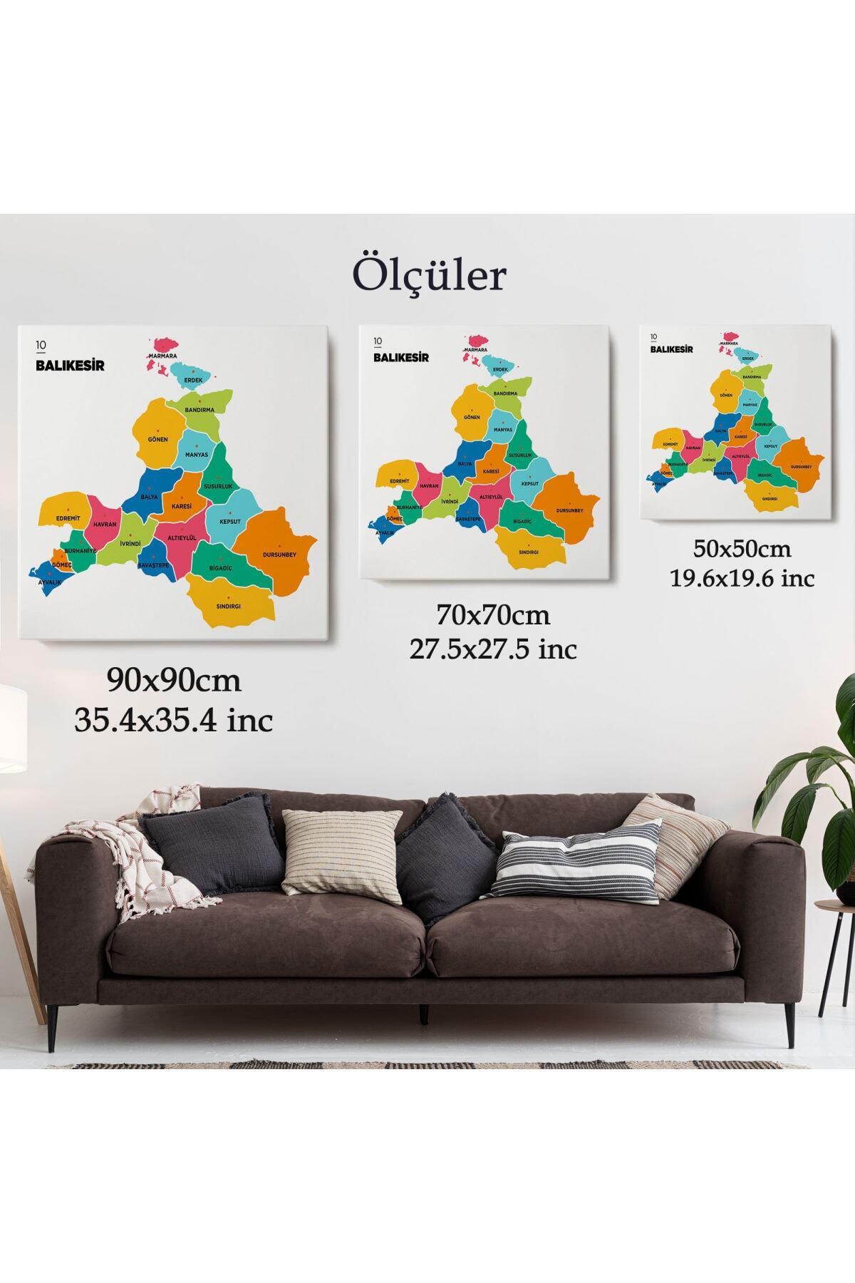 Balıkesir Ili Ve Ilçeler Haritası Dekoratif Kanvas Tablo görsel 5