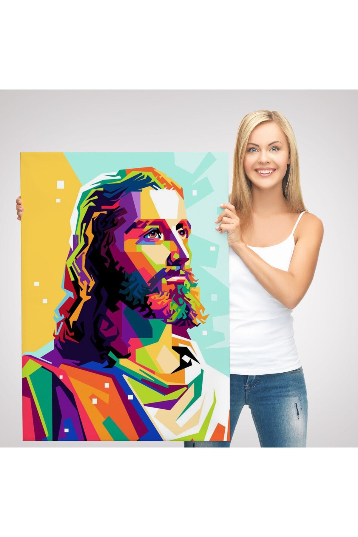 Renkli Isa Mesih Kanvas Duvar Tablosu, Jesus Christ görsel 3