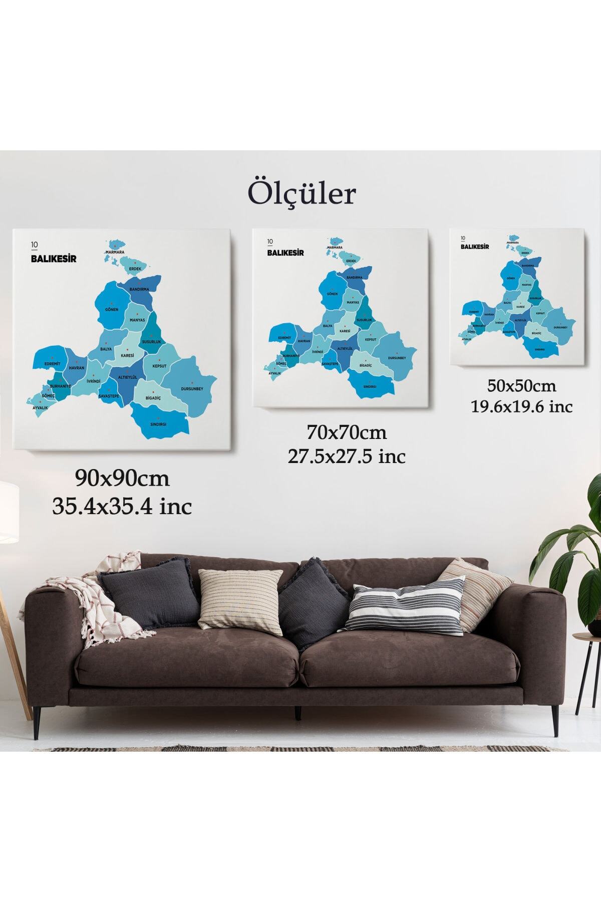 Balıkesir Ili Ve Ilçeler Haritası Dekoratif Kanvas Tablo görsel 5
