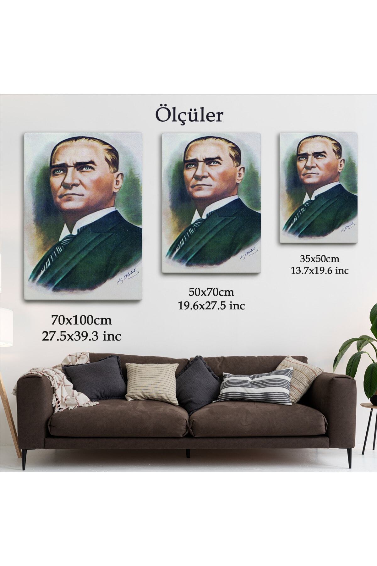 Atatürk Portre Tablosu Mustafa Kemal Atatürk Dikdörtgen Dekoratif Kanvas Tablo-11 görsel 5