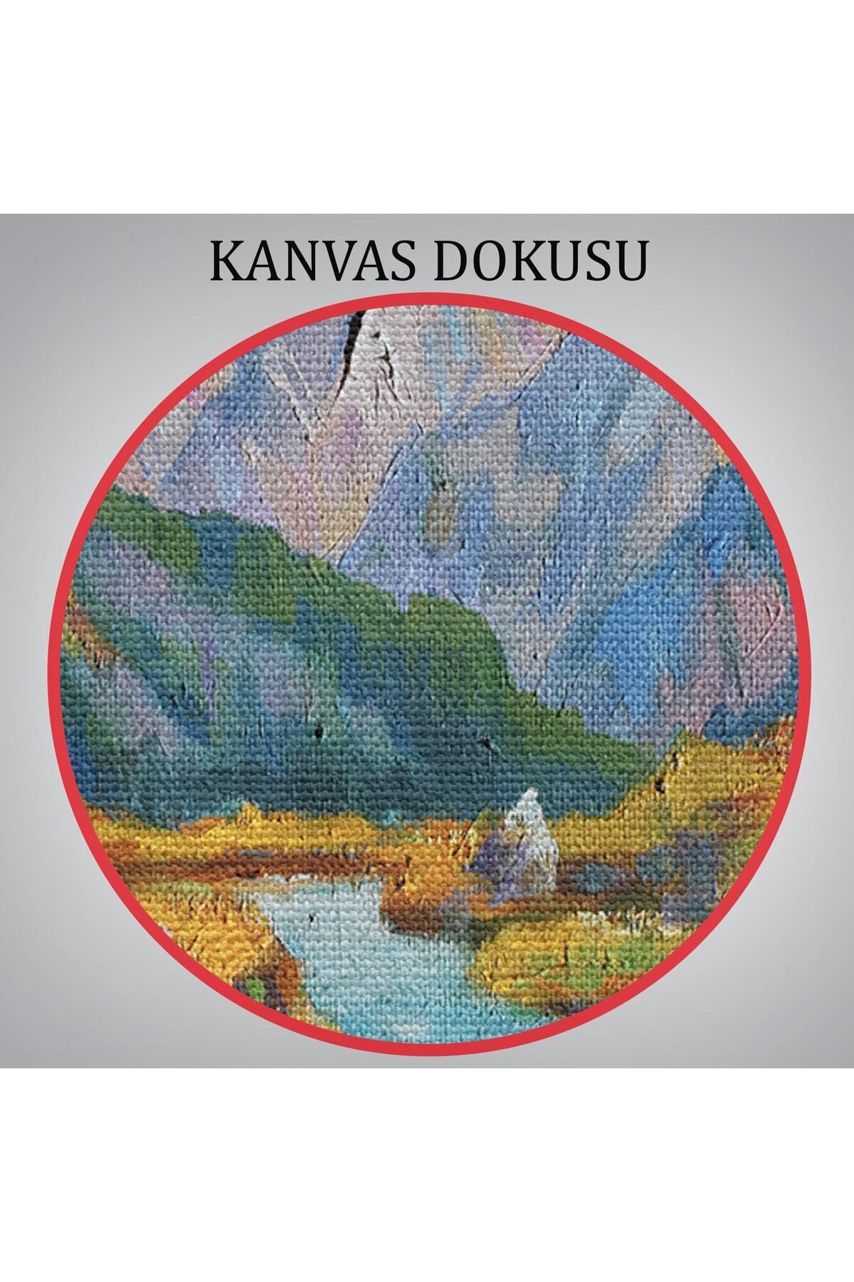 Kafkas Dağları Manzaralı Yağlıboya Görünüm Dekoratif Kanvas Duvar Tablosu görsel 7