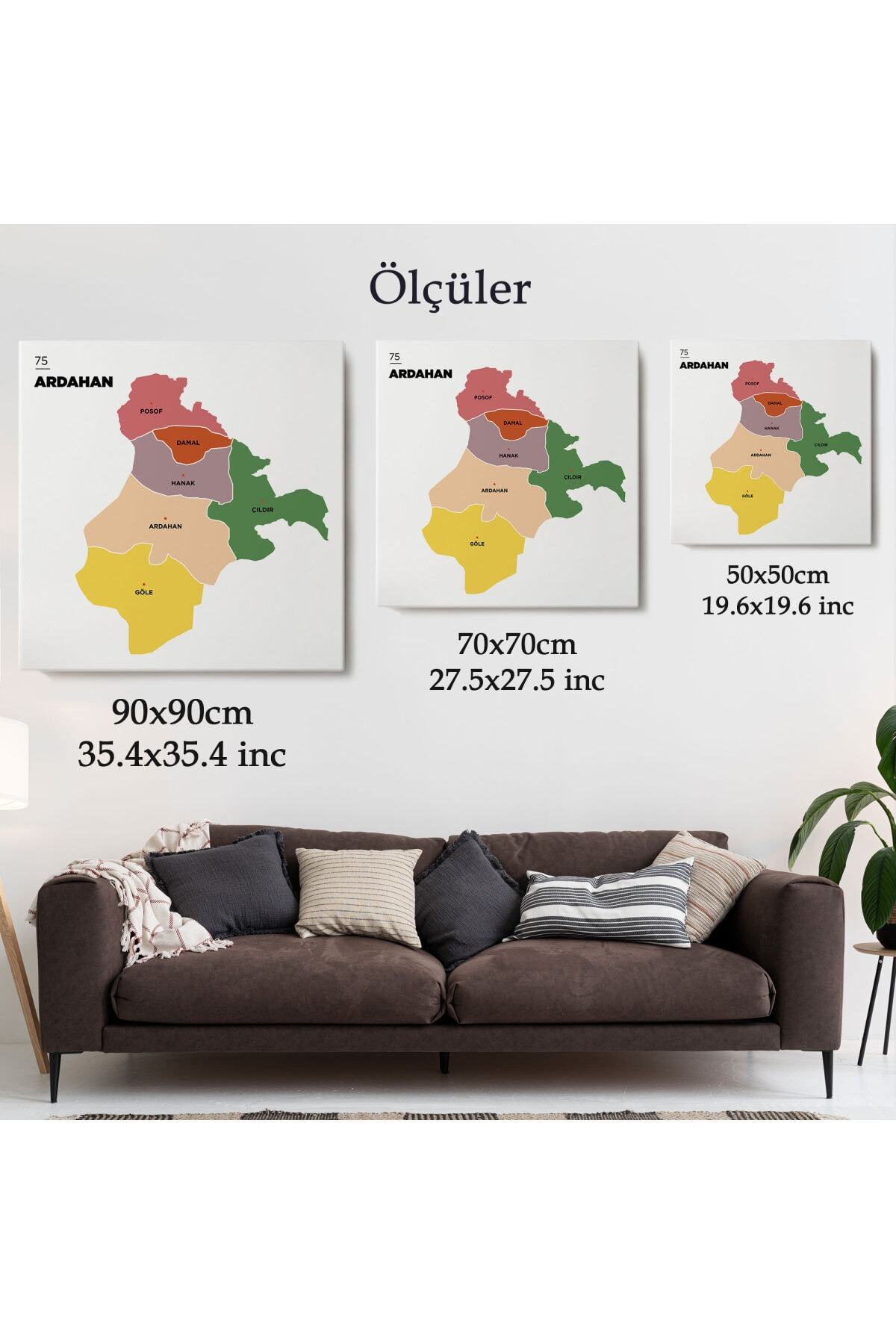 Ardahan Ili Ve Ilçeler Haritası Dekoratif Kanvas Tablo-1 görsel 5