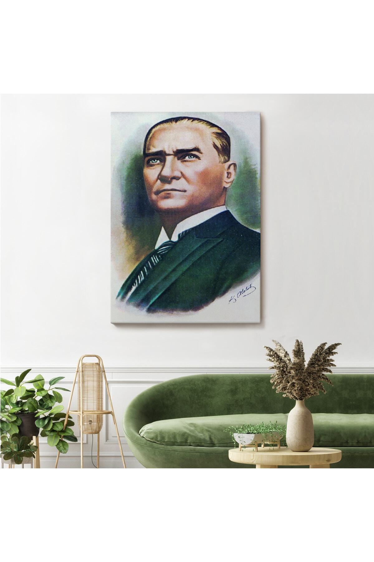 Atatürk Portre Tablosu Mustafa Kemal Atatürk Dikdörtgen Dekoratif Kanvas Tablo-11 görsel 2