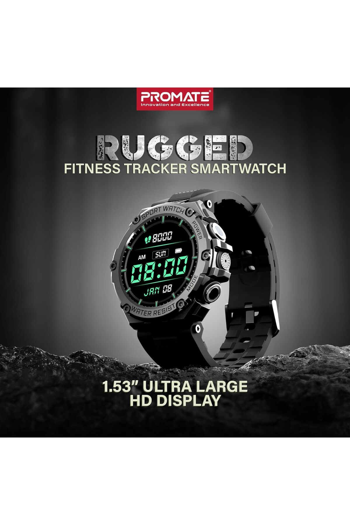 Promate-Fitness Tracker, Round-Screen Bluetooth 5.1 Smartwatch with1.53” TFT Display,E-Card Sharing 2