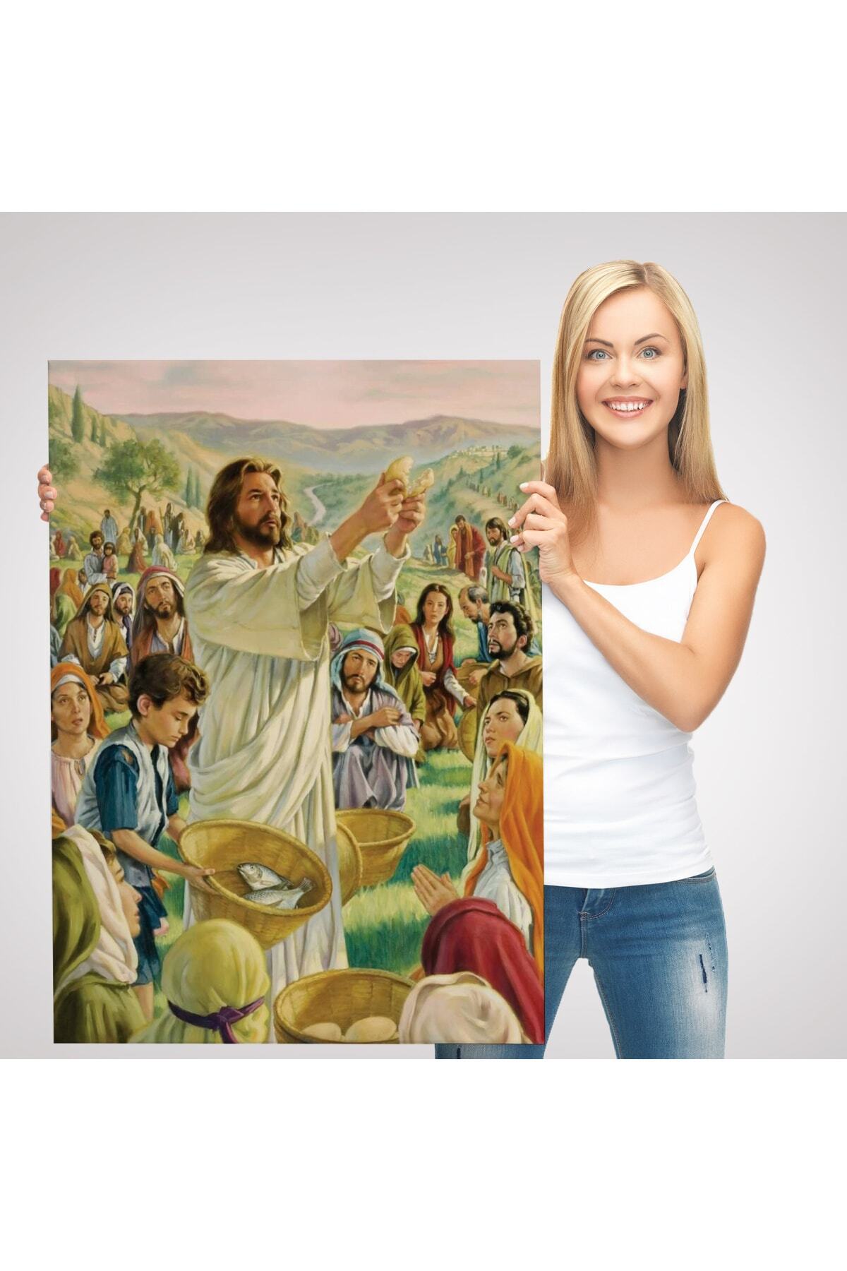 Rab Isa Binlerce Kişiyi Birkaç Ekmek Ve Balıkla Doyuruyor Kanvas Tablo Jesus Christ görsel 3