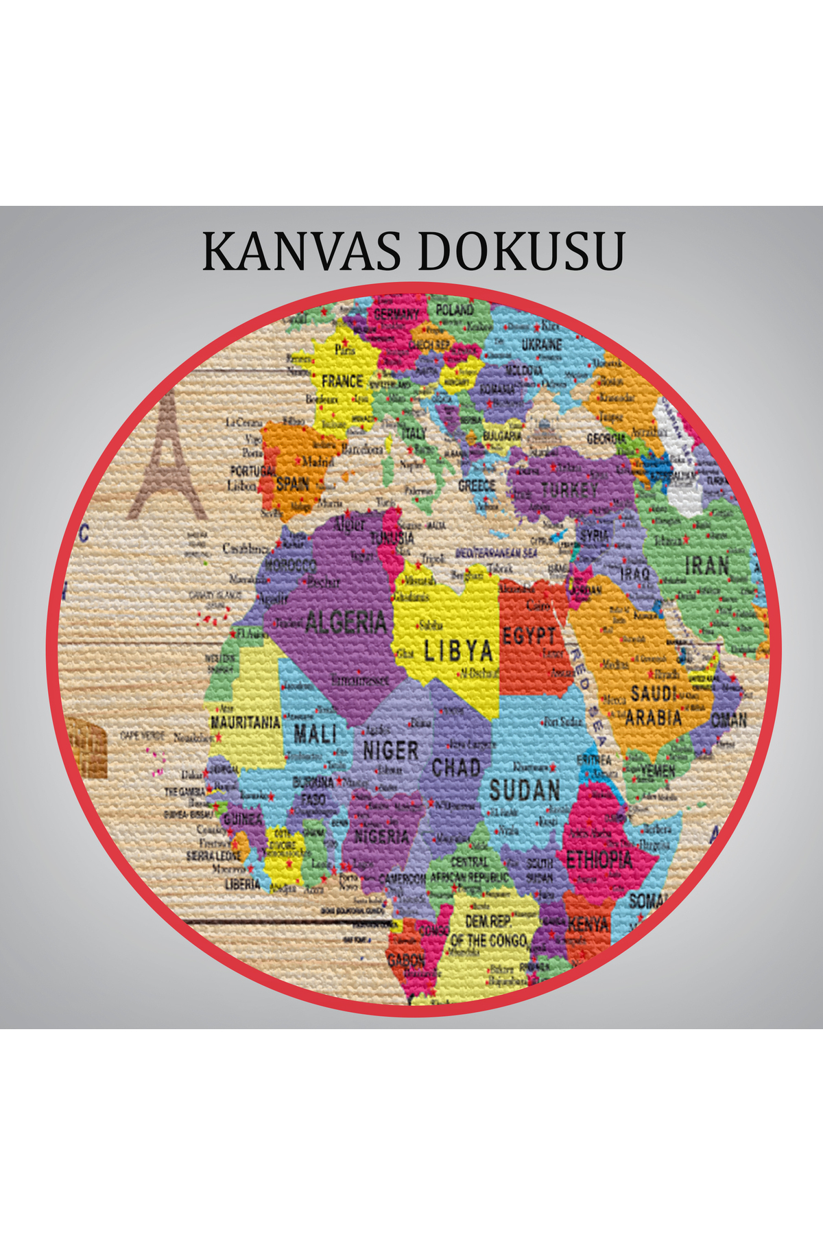 Ahşap Görünümlü Dünya Haritası Sembollü Eğitici Ve Öğretici Dekoratif Kanvas Tablo-4 görsel 6
