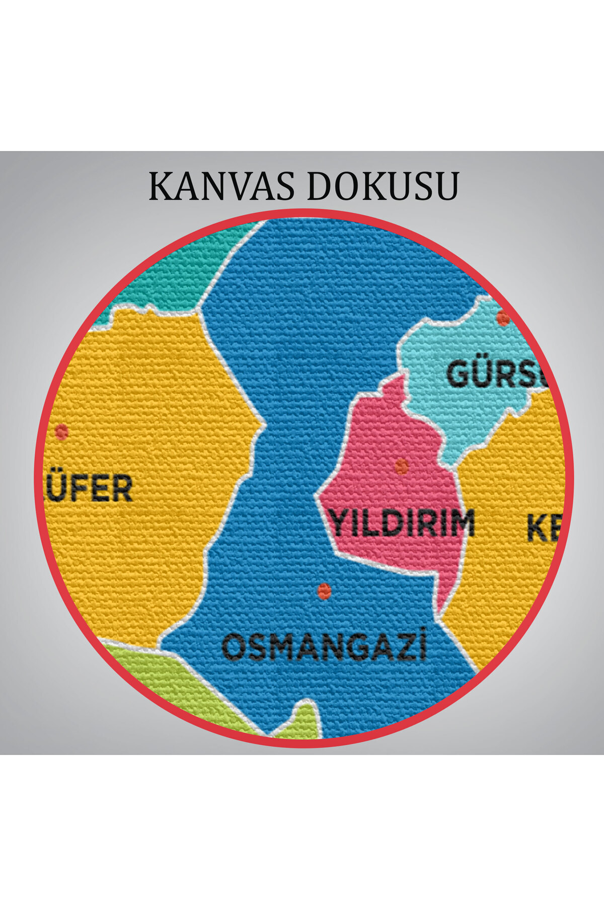 Bursa Ili Ve Ilçeler Haritası Dekoratif Kanvas Tablo-1 görsel 6