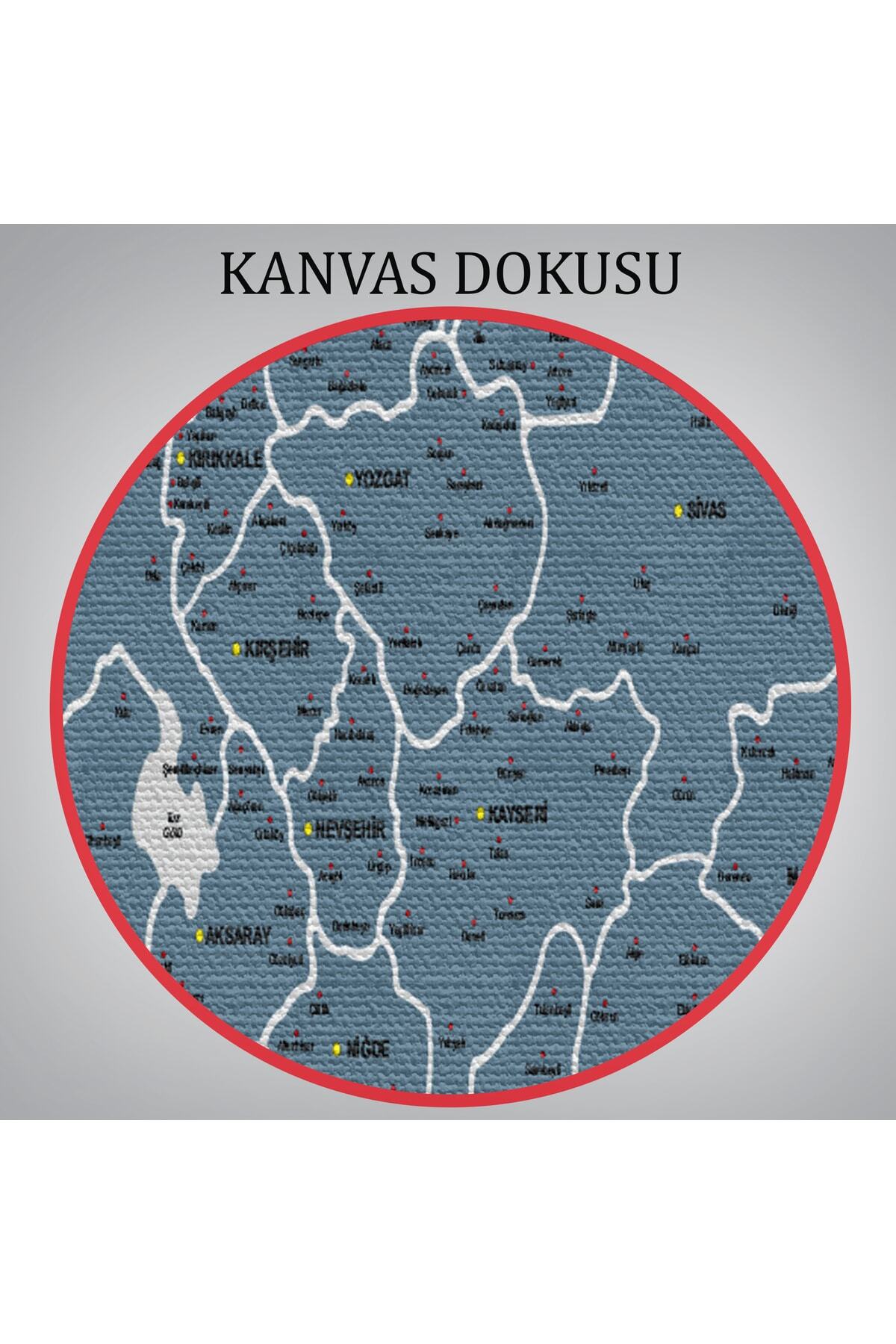 Türkiye Haritası Kanvas Tablo Il Ve Ilçeli Ayrıntılı Eğitici Dekoratif Tablo görsel 7