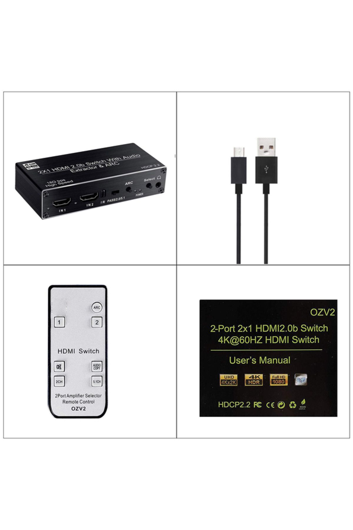 lieve-Usb Power Cable 4k Hdmi Switcher Audio Extractor 2 In 1 Out Selector With R/l Toslink Spdif Coaxial 1