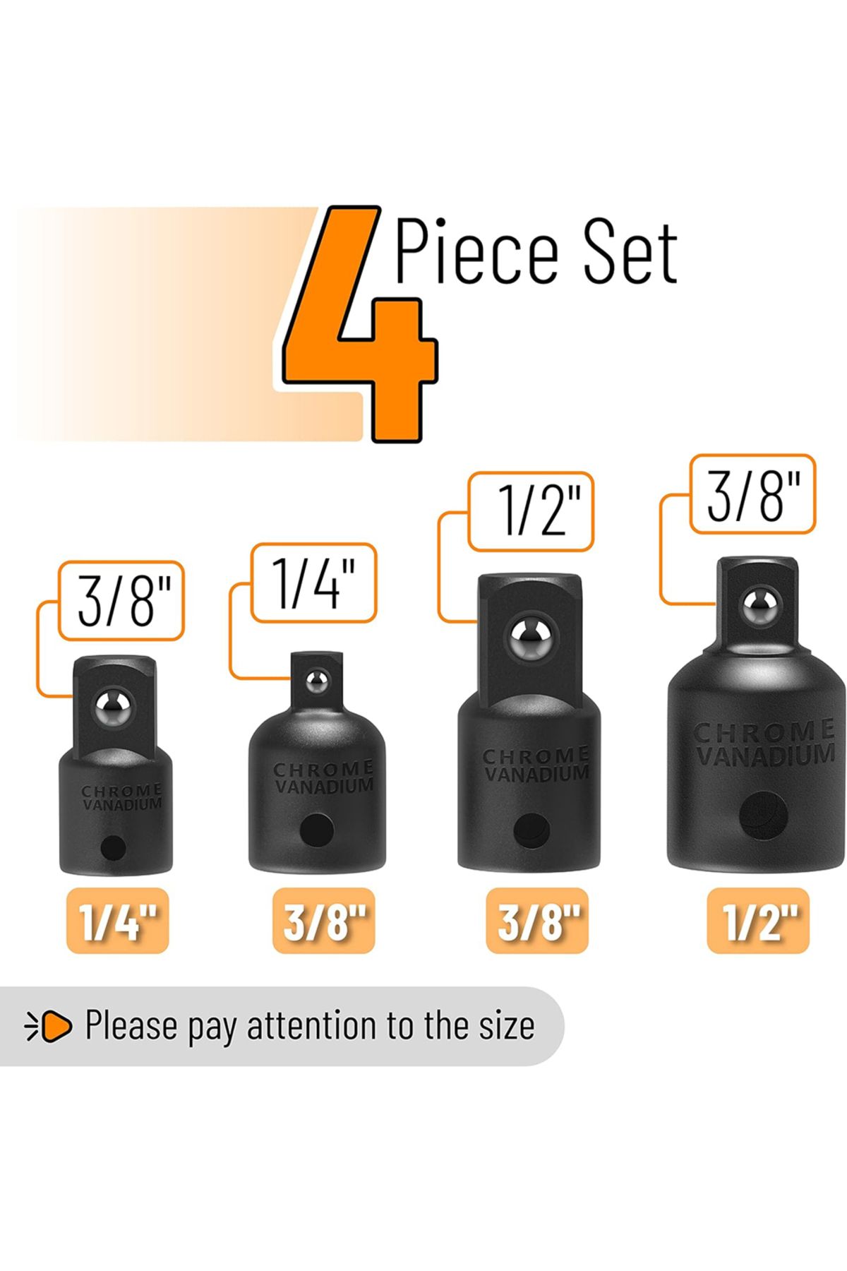 Choice-New 4PCS Impact Socket Adapter Reducer Set 1/2 3/8 1/4 inch Use Wrenches Drills in Auto and Impac... 2