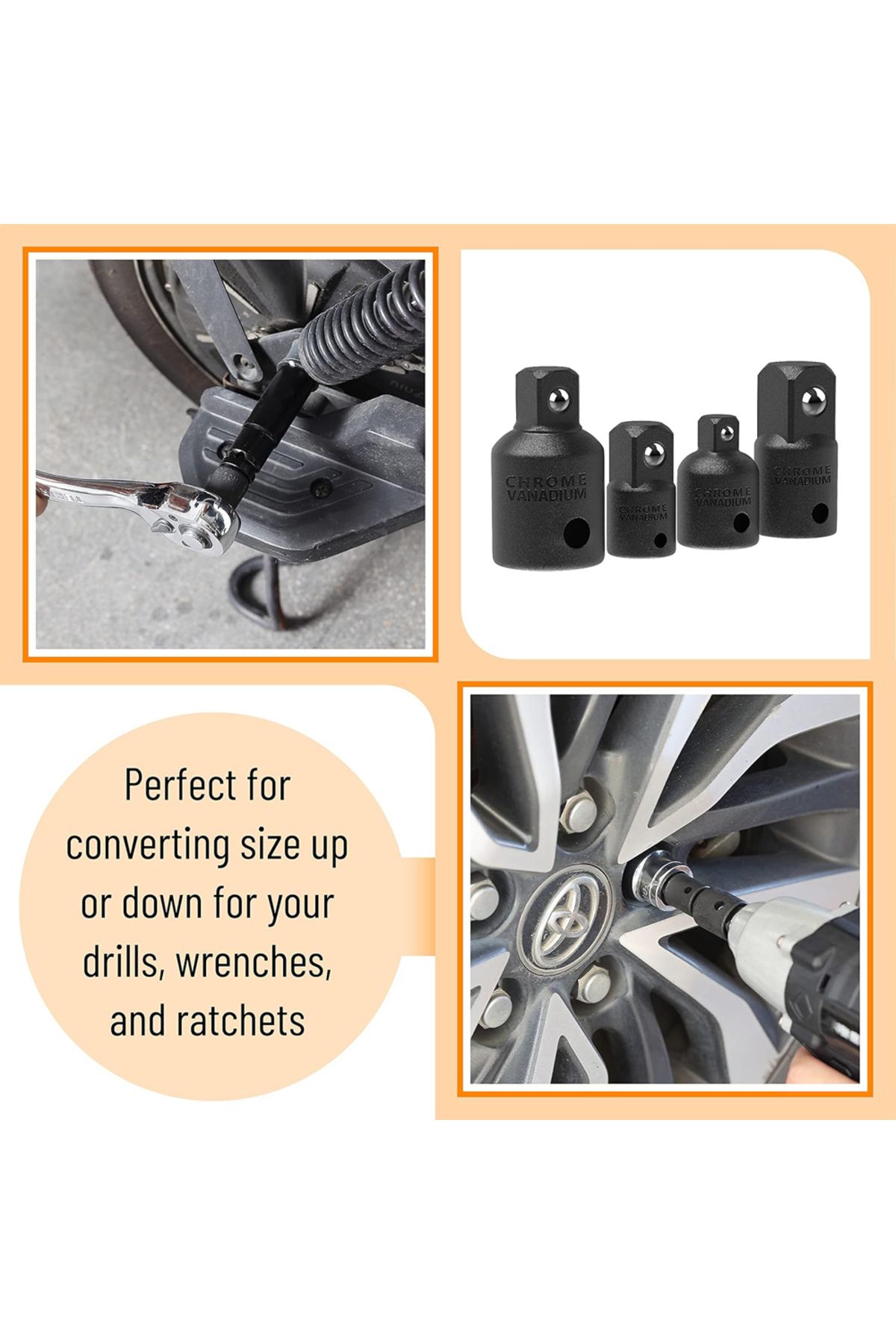 Choice-New 4PCS Impact Socket Adapter Reducer Set 1/2 3/8 1/4 inch Use Wrenches Drills in Auto and Impac... 6