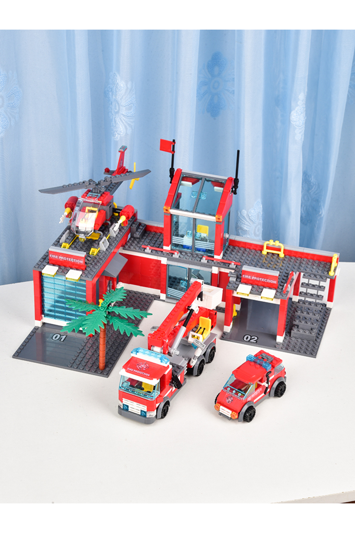 بدون جعبه HUIQIBAO ۷۵۶ تکه بلوک‌های ساختمانی مدل ایستگاه آتش‌نشانی، کامیون، هلیکوپتر، آتش‌نشان، شهر E