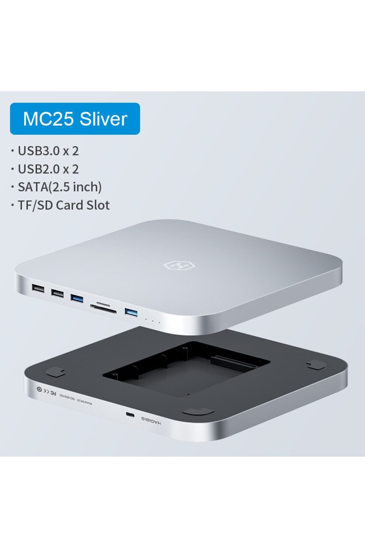 Choice-Mc25 Silver Hagibis Usb C Hub With Hard Drive Enclosure Type C Docking Station 2.5 Sata Nvme M.2 Ssd 1