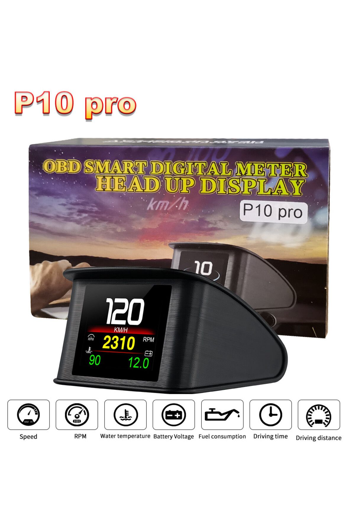 RYSJM-P10 Pro Head Up Display On-board Computer Car Digital OBD2 Mileage OBD Driving Computer Display S... 1
