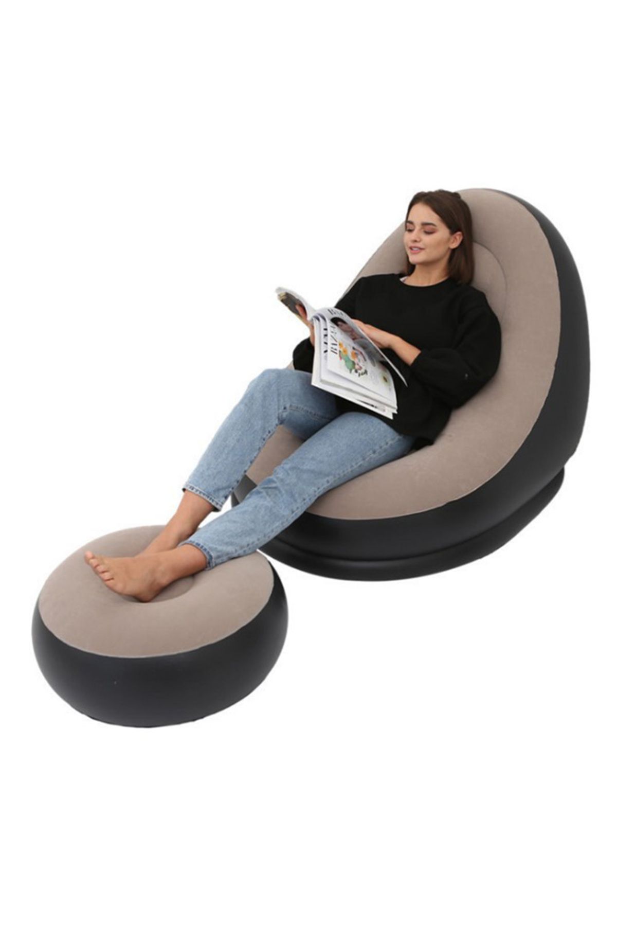 Choice-Brown Inflatable Lazy Sofa Chair Pvc Flocking Foldable Sofa With Slip-on Lunch Lounge Chair Set 1