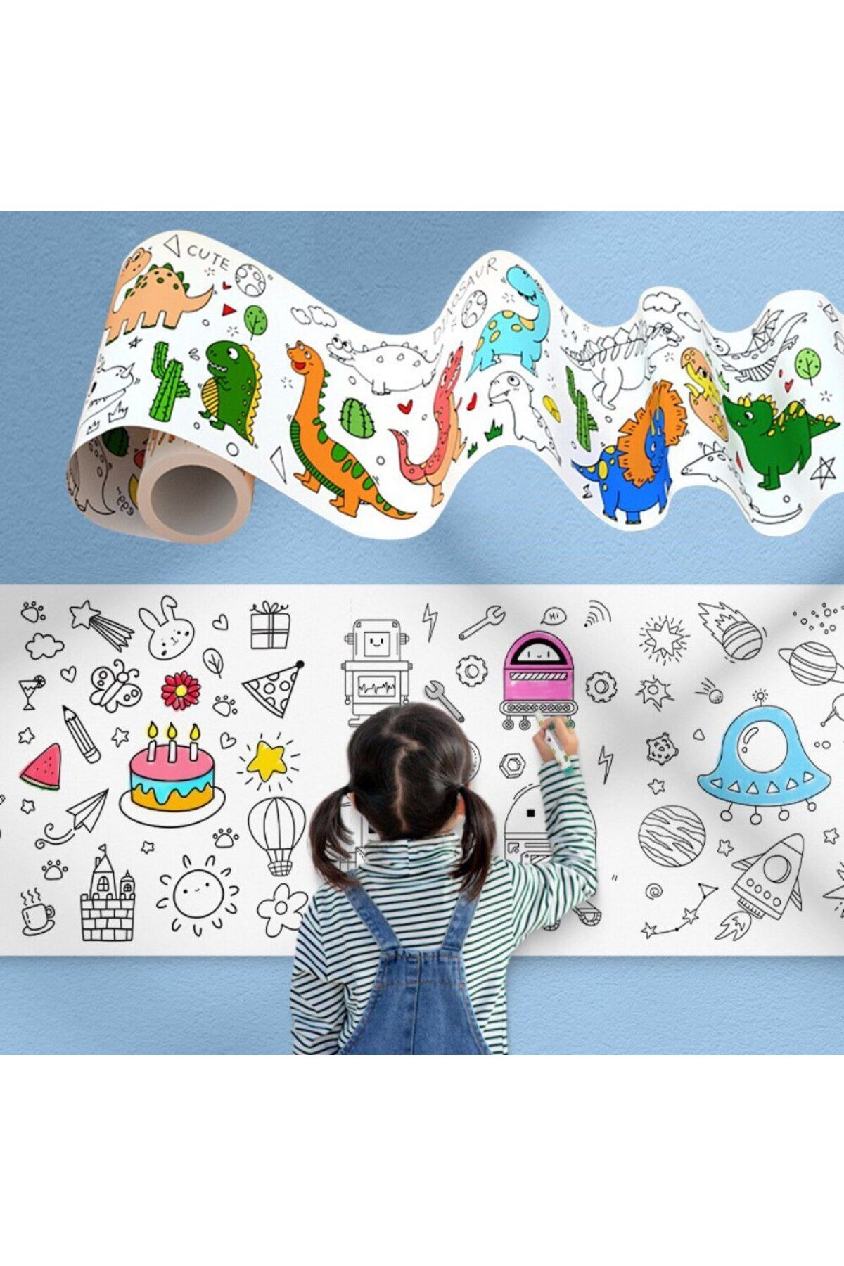 Choice-White Childrens Graffiti Picture Scroll Coloring Picture Scroll Three Meter Long Pattern Not Repeate 1