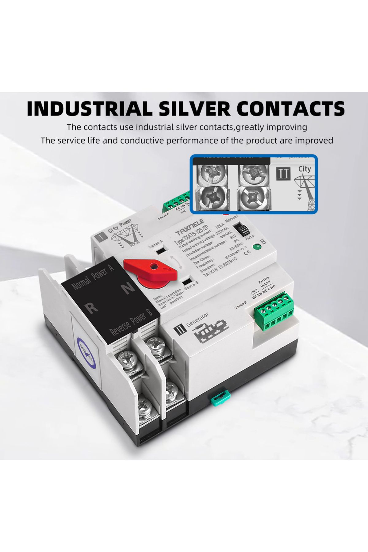 TAXNELE-Din Rail 2P 3P 4P ATS Dual Power Automatic Transfer Switch Selector Switches Uninterrupted Power ... 4