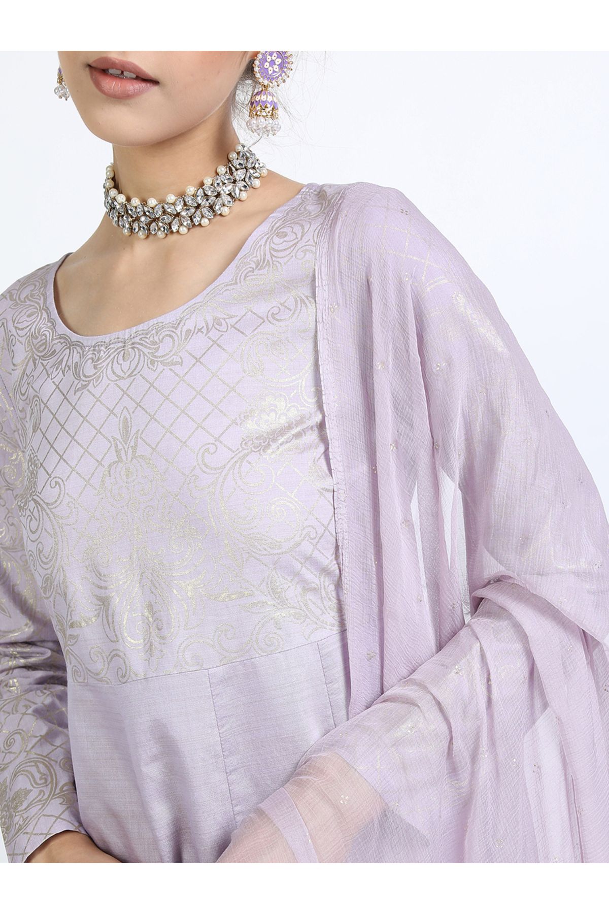 Vishudh By Styli-Foil Print A-Line Kurta & Dupatta Set 5