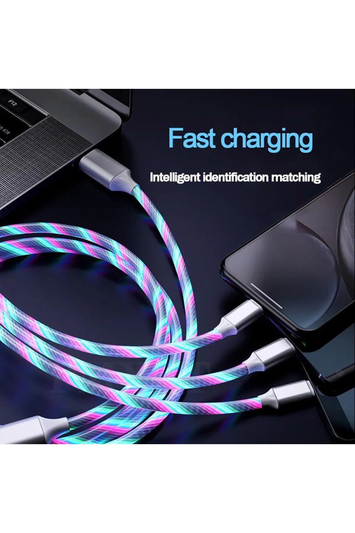 Choice-Câble De Charge Rapide 3 En 1 Avec Éclairage LED, 3A, Micro USB Type C, Pour IPhone, Samsung, Xia... 7