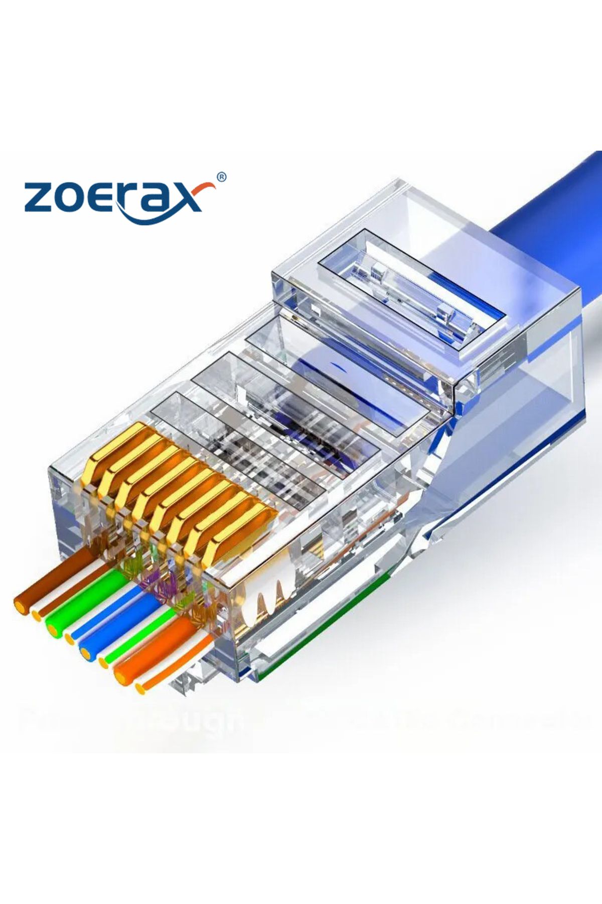 ZoeRax-100pcs 50/100 Pcs Rj45 Pass Through Connector 23awg Cat6 Cat5e Rj45 Modular Plugs Gold Plated 1