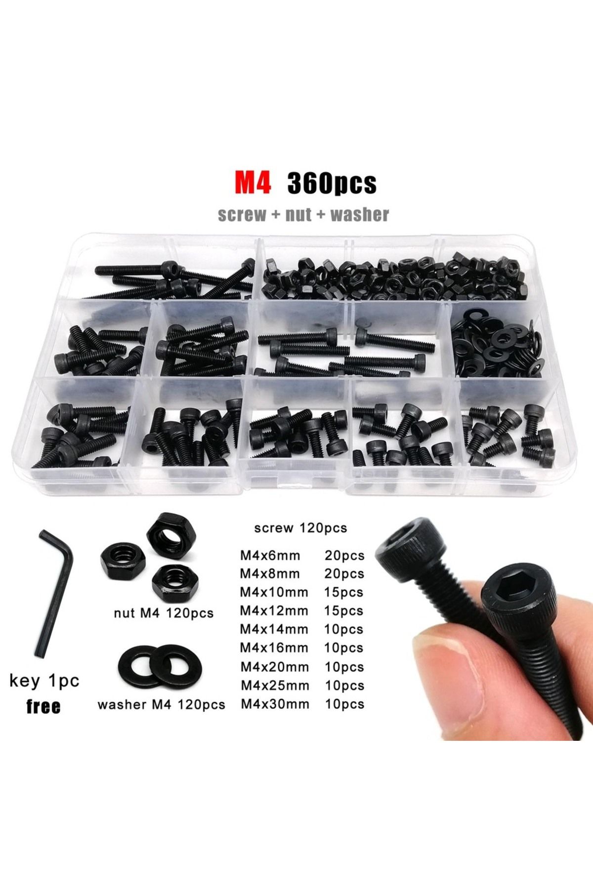 Choice-M4 Total 360pcs Boxed M2 M2.5 M3 M4 M5 M6 Hex Hexagon Socket Allen Cap Head Screw Bolt Nut Washer As 1